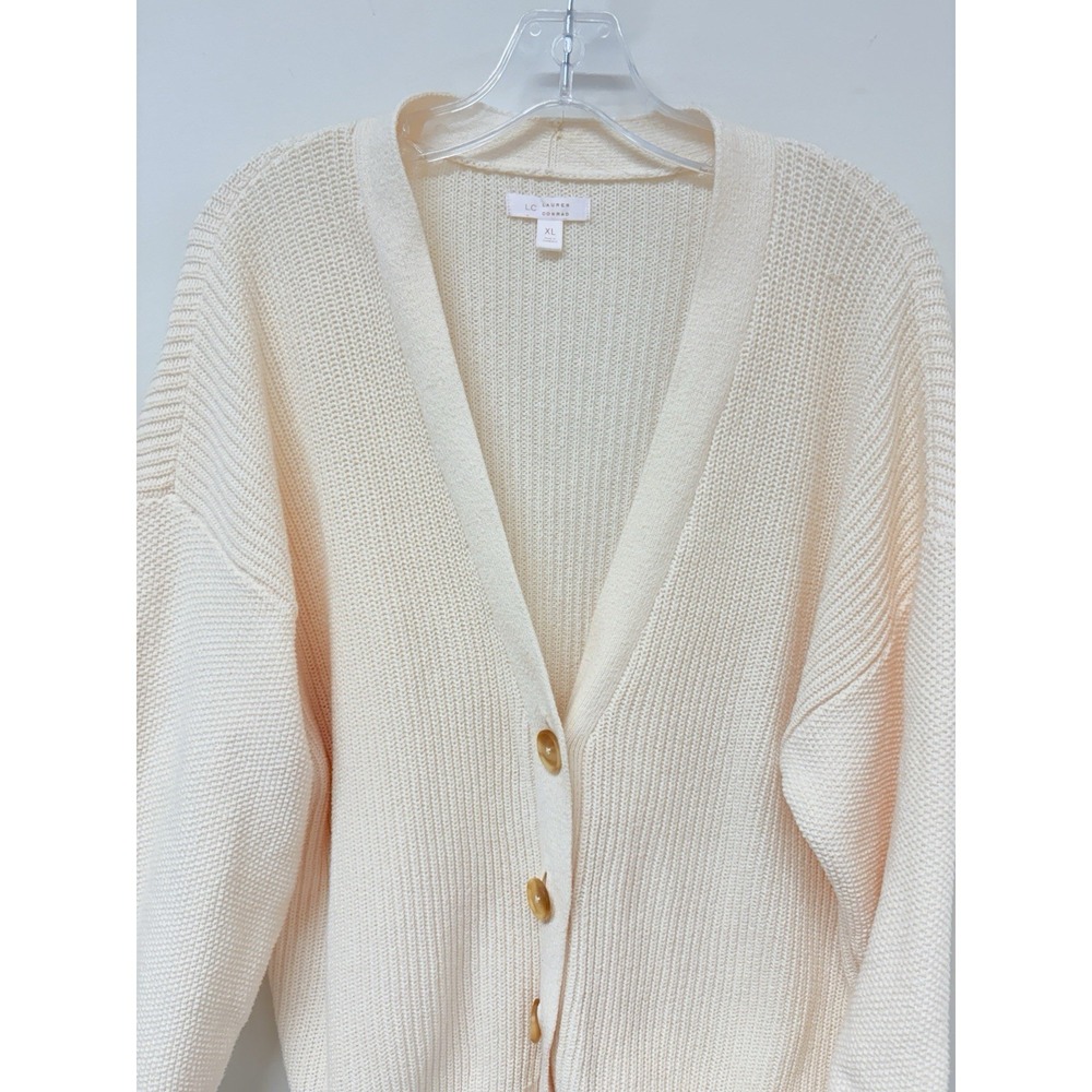 LC Lauren Conrad Women's Textured Cardigan Sweater L - Cream Chunky Knit 90's - Picture 9 of 14